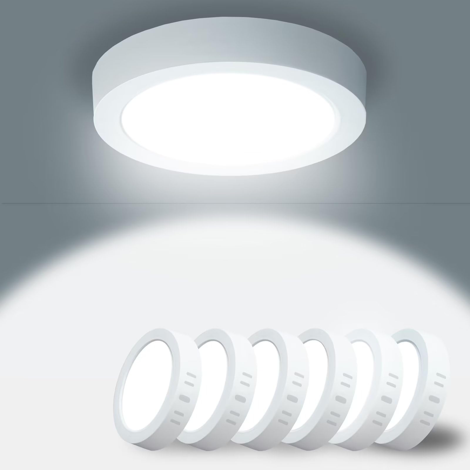 Yexati Lot de 6 Plafonnier LED 15W 1800LM, Luminaire Plafonnier Moderne Rond 6500K Blanc Froid, Pilote Inclus. IP44 Angle 120 pour Salle de Bain Chambre Salon Cuisine Couloir 170 * 28Hmm