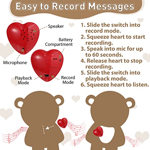 Bear Stuffed Animals With Voice Recorder Set, 60 Seconds Voice Sound Recorder Module 16 Inch Soft Plush Bear Cute Stuffed Bear With Zipper Sound Box Recordable Heart For Boys Girls (Light Brown) #TOP6