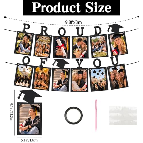 Image of Proud of You Graduation Photo Banner, Graduation Photo Display Decorations, Class of 2026 Party Decorations for College Senior, High, Middle, Junior, Kindergarten Pictures Display Grad Party Supplies
