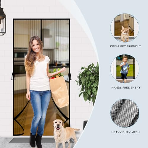 Image of YRH Fly Screen Balcony Door Magnetic 65 x 200 cm - Insect Protection Balcony Door, Fly Screen Door Magnetic with Side Buckles, Durable Mesh, Black