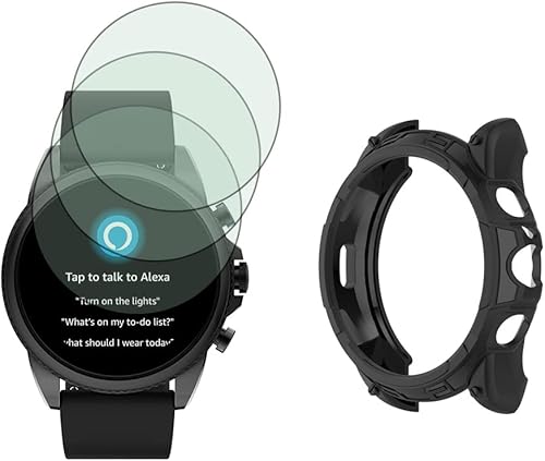 Protector de pantalla para reloj (3+1 unidad) compatible con Fossil Gen 6 de 1.732 pulgadas, película de vidrio templado antiarañazos, cobertura