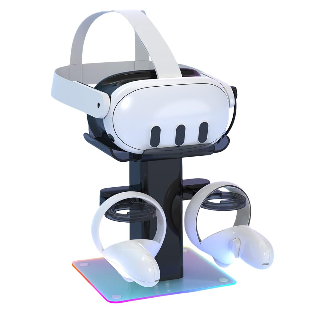 VR Ladestation mit RGB-Beleuchtung für Quest 3S, Headset-Ständer und Controller-Halterung