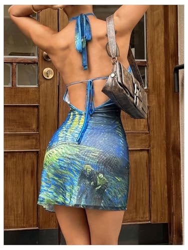 Image of MakeMeChic Women's Leopard Print Halter Dress Tie Backless Cheetah Party Mini Dresses