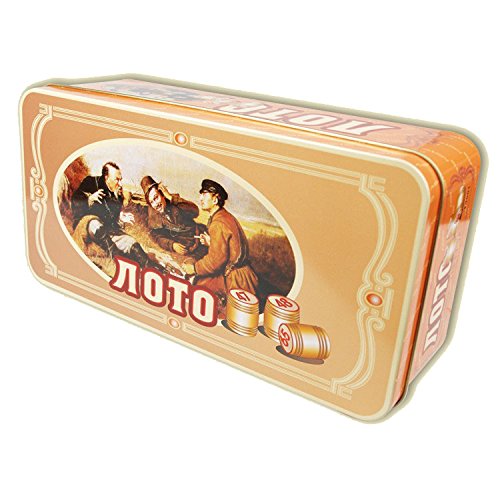 Rosyjskie lotto (Loto) zestaw do zabawy w metalowej skrzynce z drewnianymi figurkami, gra bingo, gra rodzinna, bingo