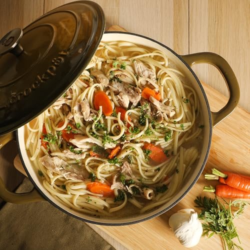 Image of Crock-Pot Artisan 7-Quart Enameled Cast Iron Dutch Oven Pot with Lid, Round, Gradient Sage Green, Oven Safe Cookware