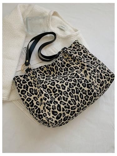 Women's Leopard Print Tote Bag Ring Linked Double Handle Square Shoulder Handbags2