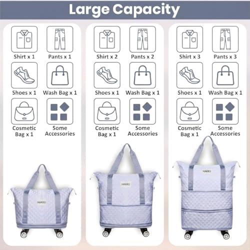 Image of HAKKU 2 Layer Nylon Duffle Trolley Bag for Traveling /Extendable Luggage with 4 Wheels /Waterproof Travel Bag /Convertible Luggages for Men and Women /Travelling Bags (Texture with Wheel, Purple)