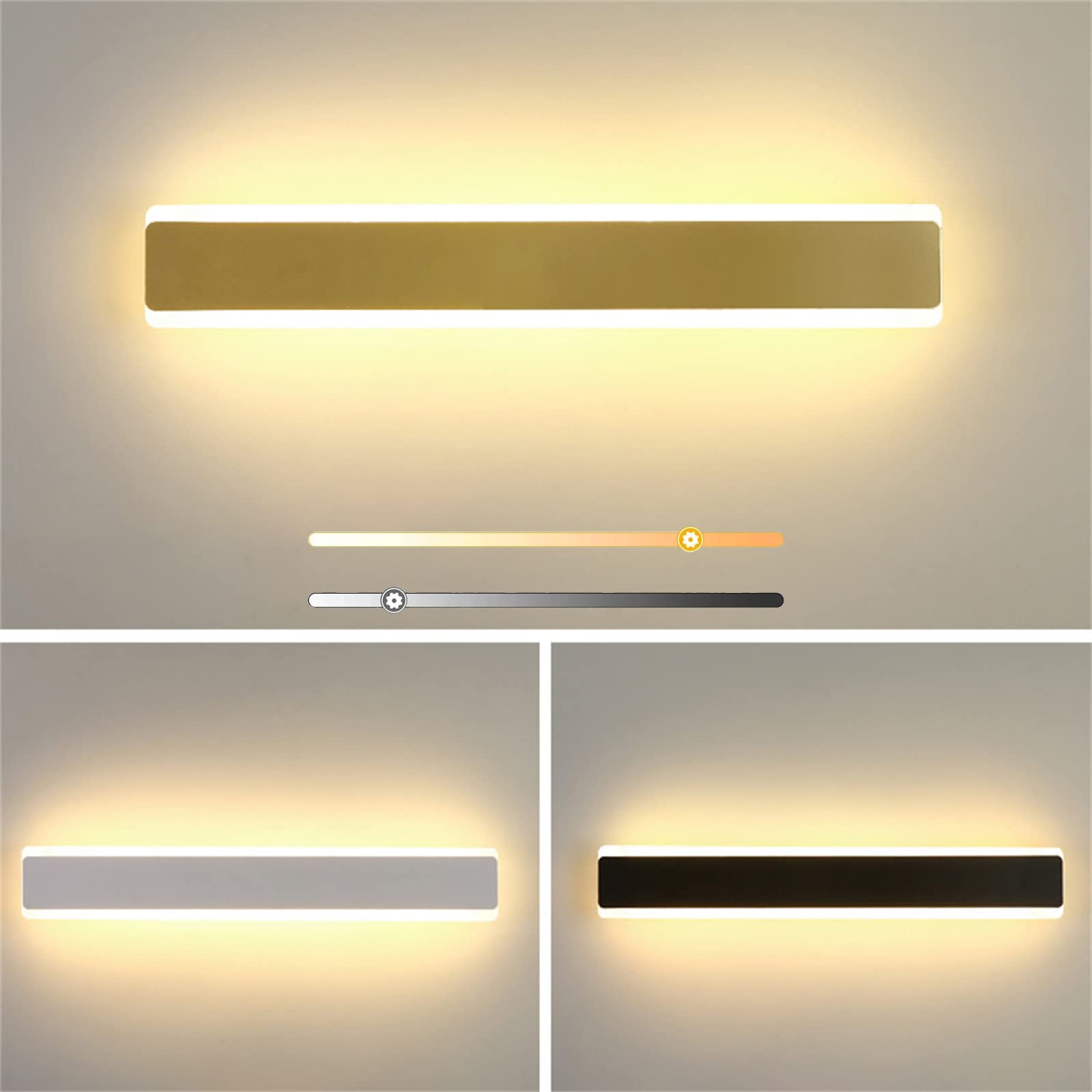 LED Barra Dimmerabile Applique da Parete Interno Moderno Lunga Striscia Scale Lampada da Parete Luminosità Regolabile Acrilico Alluminio Lampada a Muro Camera Soggiorno (Oro,120cm 60W)