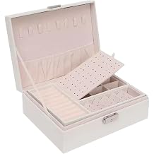 PU Leather Jewelry Box 2-Layer Necklaces Storage Case Lockable Jewelry Organizer Box for Rings Earrings Necklaces Color White, Size 23 * 17 * 9cm