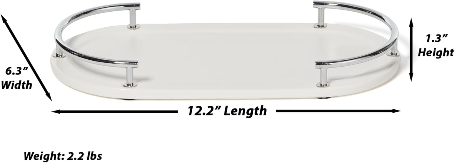 Roselli Trading Company Dubai Amenity Tray Ceramic (Shiny Stainless Steel Trim)