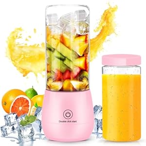 Portable Blender, USB Rechargeable Smoothie Blender, Personal Blender for Shakes and Smoothies with 6 Sharp Blades, Travel Lid, One Touch Auto-cleaning Waterproof Blender for Kitchen, Office