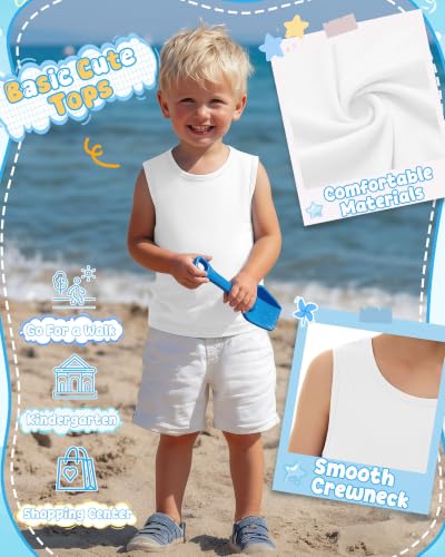 Image of Yooo's Vivi 3 Pack Toddler Boys Tank Tops | Toddler Boys Undershirts, 18M-5T, Sleeveless Muscle Shirt, Kids Athletic Tops, Crewneck, Summer, Loose, Basic, Sport, Play