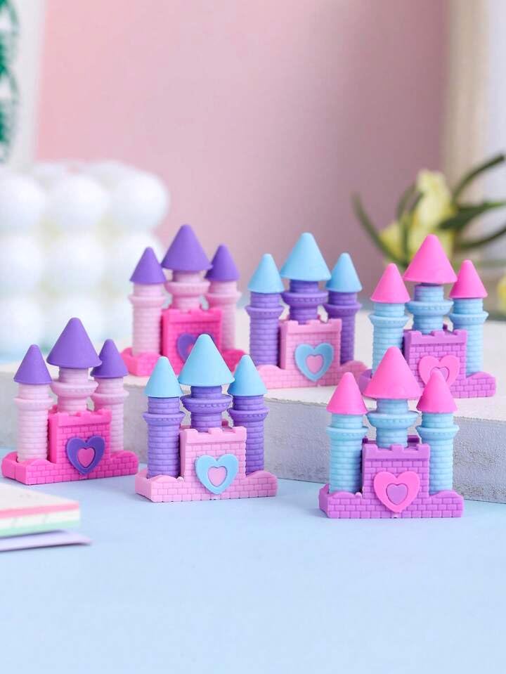 Image of AK Store (Pack of 4) 3D Cute Cartoon Shape Rubber Pencil Erasers, School Stationery for Kids, Boys Girls, Birthday Return Gifts (Princess Castle)
