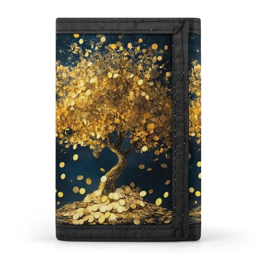 Lucky Golden Coin Tree Trifold Wallet Slim Credit Card Holder Minimalist Front Pocket Money Clip for Women Men