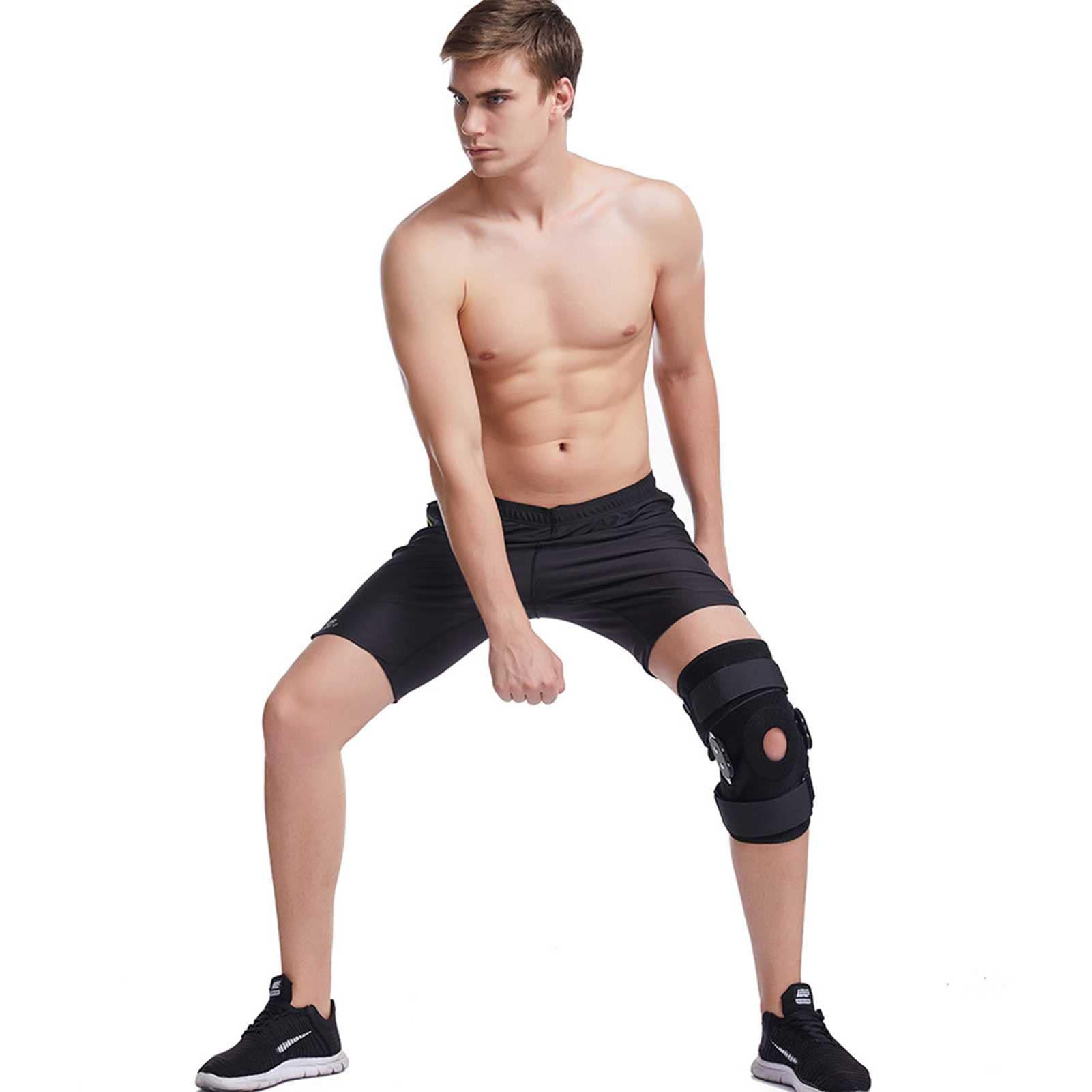 Tutore Per Ginocchio Con Cerniera, Tutore Regolabile Per Il Fissaggio Dell'Articolazione Del Ginocchio, Supporto Per Ginocchio Per Menisco E Rotula, Tutori Per Ginocchio A Compres,Black-XL-XLarge
