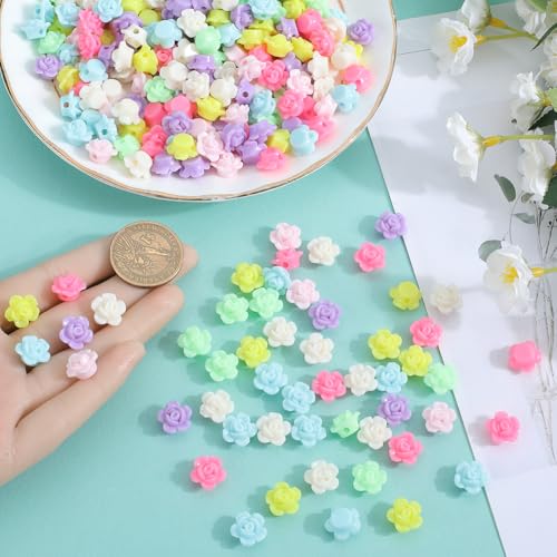 SOFPLATE 500pcs Large Acrylic Flower Beads Rose Flower Beads Spring Rosary Floral Candy Color Opaque Big Colorful Bead Charms for jewellery Making Women Bracelet Necklace Keychain Crafts Accessories - Image 3