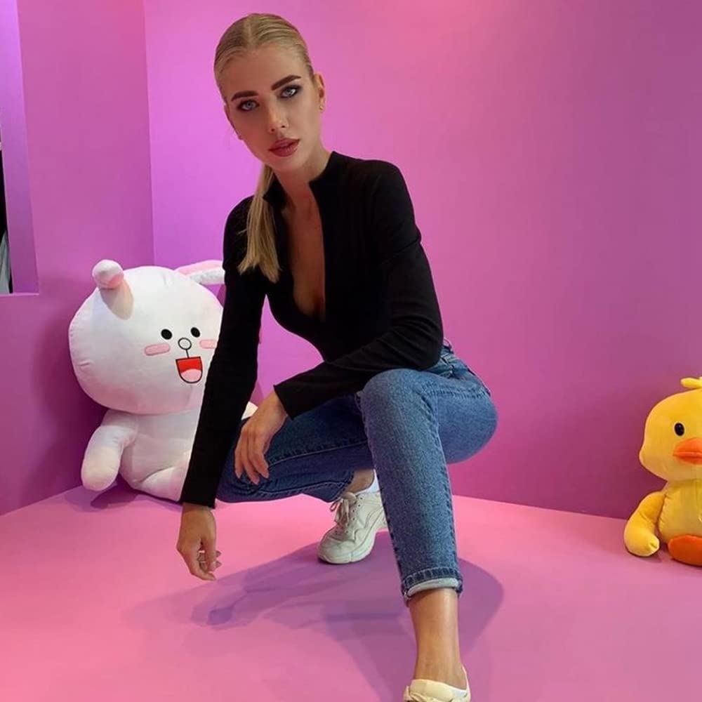 Damskie body z długim rękawem, kombinezon z długim dekoltem, elastyczny trykot, zawijany na zamek błyskawiczny z przodu, slim fit, top, jednokolorowy, casualowy, streetwear