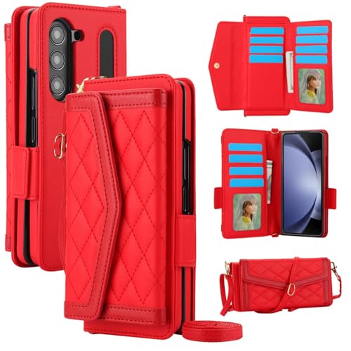 Étui portefeuille Samsung Z Fold 3 en cuir rouge pour vos déplacements urbains