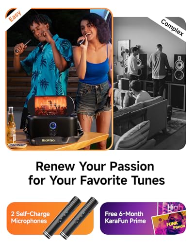Image of Ikarao Karaoke Machine for Adults, with Lyrics Display, Karaoke System for YouTube, 280W Speaker, Autotune & EQ, Connect to TV, Portable PA System with 2 Wireless Microphones for Home Outdoor Party