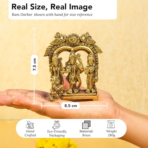 Image of Ekhasa 100% Pure Brass Ram Darbar Idol with Gift Box | Ram Sita Laxman Hanuman Murti Shree Ram Parivar Statue for Home Pooja Mandir | Religious Housewarming Grah Pravesh Wedding Gift