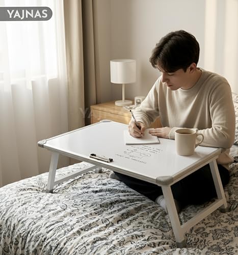 Image of YAJNAS Multipurpose Portable Whiteboard Study Laptop Table | Portable Desk & Lap Bed Table with Height Adjustable for Kids, Home, Office Presentation, with 1 Marker 1 Duster (White Board-15x26 Inch)