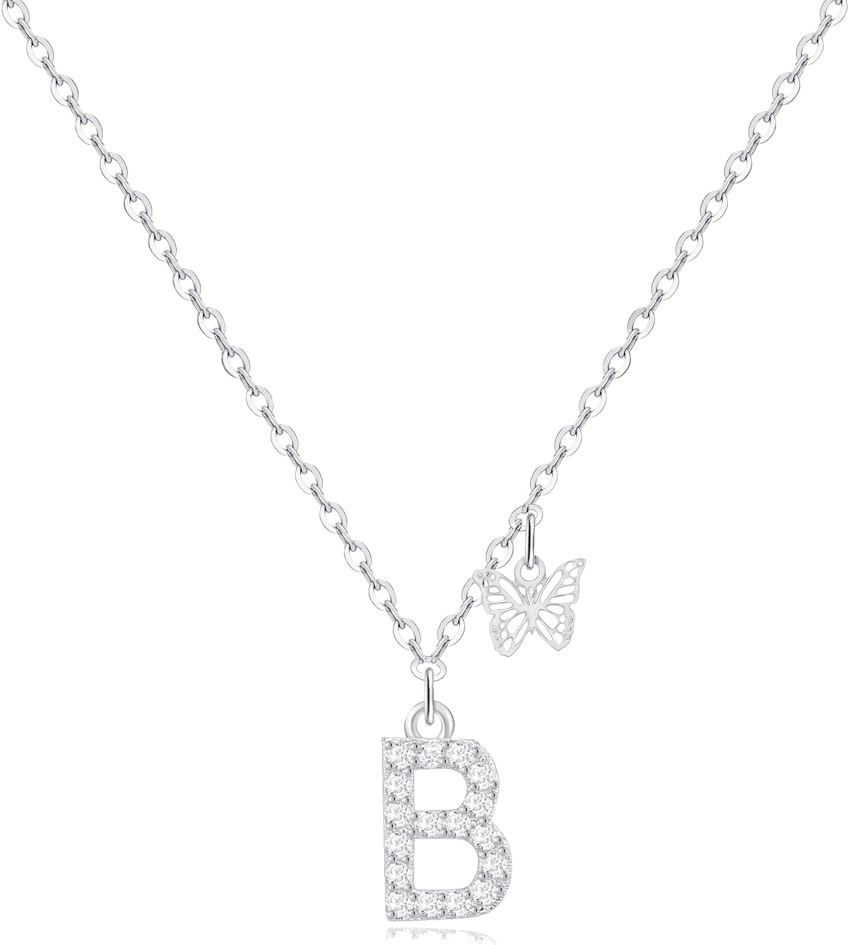 Dainty Initial Necklace Butterfly Pendant Necklace, 14K Gold Plated Brass Cubic Zirconia Letter Dainty Necklaces Jewelry Birthday Gifts for Women