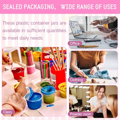 Image of Patelai 4 Pcs Plastic Jars Wide Mouth with Lids,6 Ounce,Pink