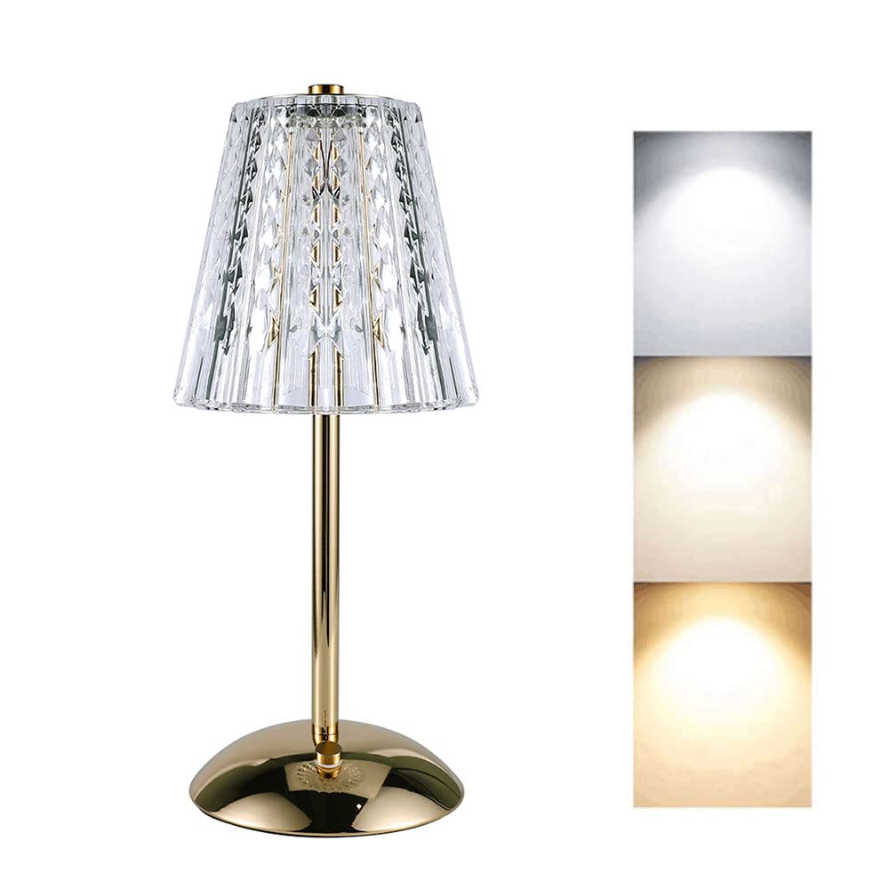 Bezprzewodowe lampy stołowe 3 temperatury barwowe przenośne lampy biurkowe z dotykowym ściemnianiem diamentowym kryształem LED USB ładowalna lampa biurkowa