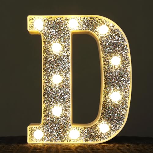 Image of Light Up Letters, Marquee Light Letter for Table Decorations, Glitter Light Up Signs for Prom, Events, or Engagement Party Decor, Featuring Alphabet & Number Lighted Letters, Letter D