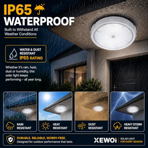 Image of 100W Solar Ceiling Light for Home Indoor Outdoor Garden, Waterproof LED Solar Lamp with Remote Control, Motion Sensor LED Light, Dusk to Dawn Hanging Roof Light for Balcony, Terrace & Rooms