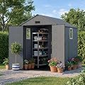 EASYHAWK 6x8 FT Outdoor Resin Storage Shed with Floor, Weatherproof Plastic Storage Shed with Window, Lockable Door & Vents, Garden Tool Shed for Backyard Patio Lawn, Bike & Trash Can Storage