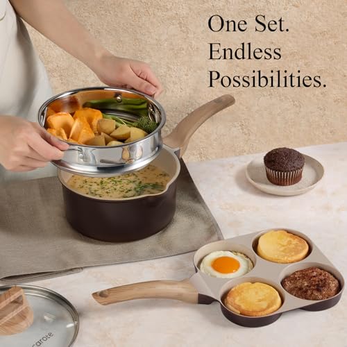 Image of CAROTE 21 PCS Ceramic Cookware Set, Pots and Pans Set Non Stick, Pot and Pan Set with Frying Pan, Induction Ready Cooking Set for Kitchen, PFOS /PFOA /PFAS Free, Brown