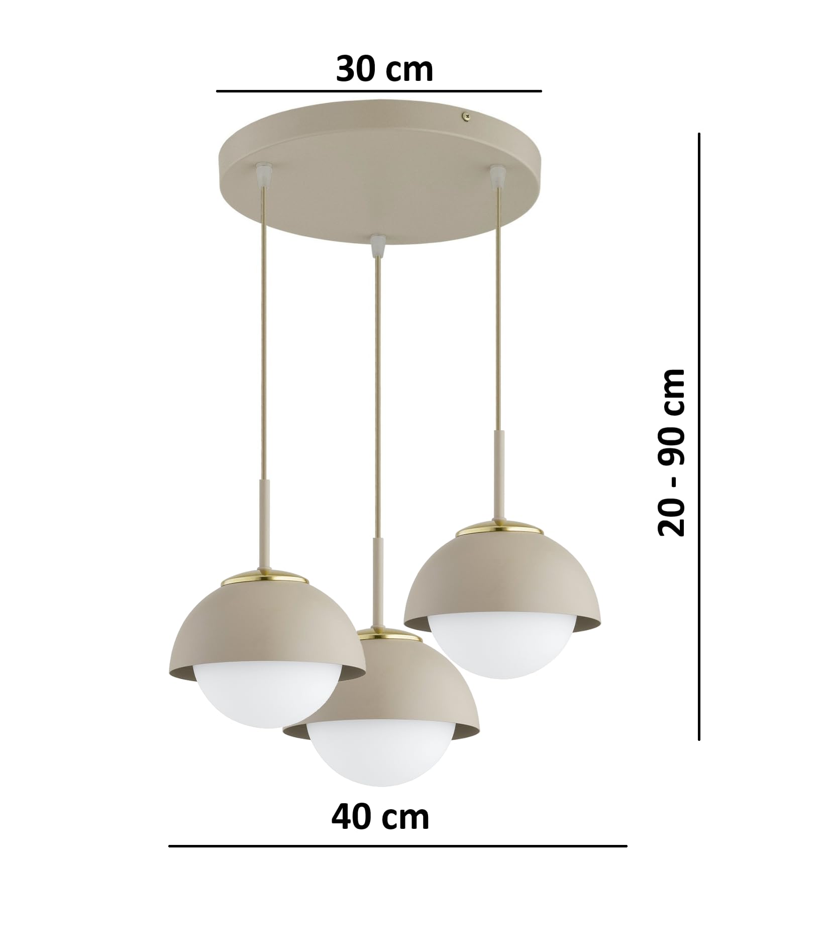 Pendellampe 3-flammig Beige – Cosmo Ecru Kaschmir Hängeleuchte aus Metall & Glas – E27 Lampen für Esszimmer oder Wohnzimmer – LED geeignet
