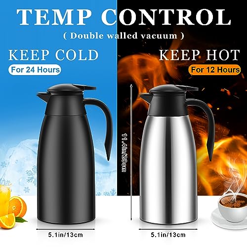 Image of Norme 2 Pcs Thermal Coffee Carafe Insulated Stainless Steel Coffee Carafe for Hot Liquid Vacuum Thermal Pot Creamer Pitcher Dispenser with Brushes Keeping Hot Water Milk(Black, Silver,68 oz)