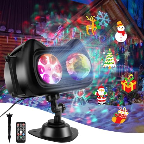 3-in-1 Halloween Christmas Snowflake Projector Lights Outdoor Indoor with Memory Function, 58 HD Patterns LED Waterproof Holiday Light with Remote Control for Yard, Home, Party & Xmas Decorations