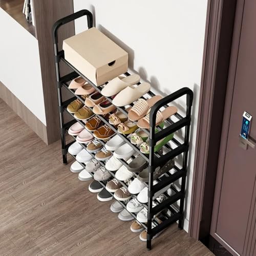 Étagère à chaussures pliable à 5 niveaux en métal noir peu encombrante