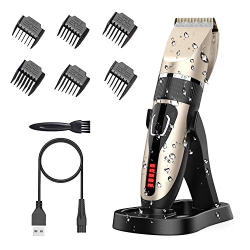 TKOOFN Haarschneidemaschinen, IPX7 wasserdichtes wiederaufladbares Haarschneider Haarrasierer Haartrimmer Haarscherer Maschine Set für Herren Männer Kinder Familien mit LCD Anzeige, 6 Kämme