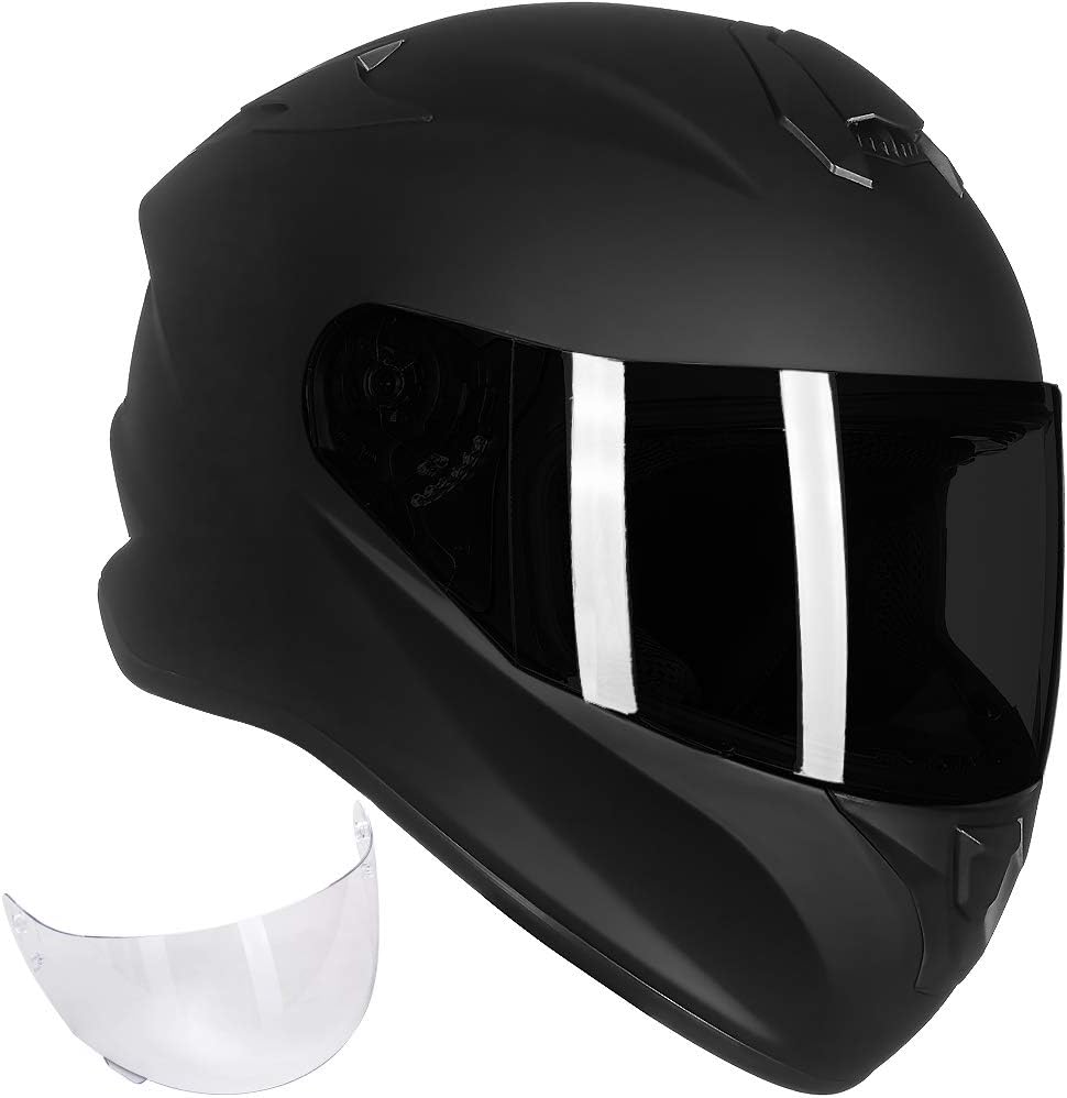 Full Face Motorcycle Street Bike Helmet with Enlarged Air Vents, Free Replacement Visor for Men Women DOT Approved Model ST-06 (Matte Black, Medium)