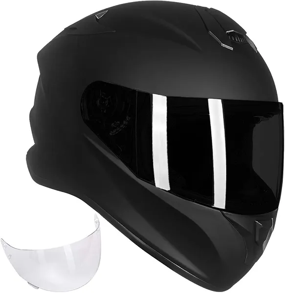 ILM Full Face Motorcycle Street Bike Helmet with Enlarged Air Vents, Free Replacement Visor for Men Women DOT Approved Model ST-06 (Matte Black, Medium)