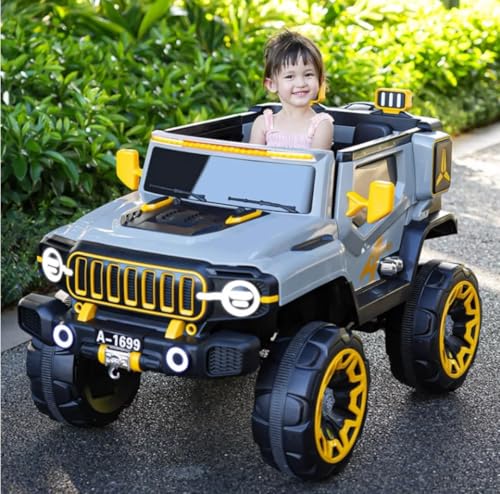 Image of KAWAII KIDS Battery Operated 4x4 Electric Car for Kids, 2-Seater Ride-On SUV with Parent Remote Control, Bluetooth, USB Music, 70kg Weight Capacity, Age 1-10 Years(1699, Grey)