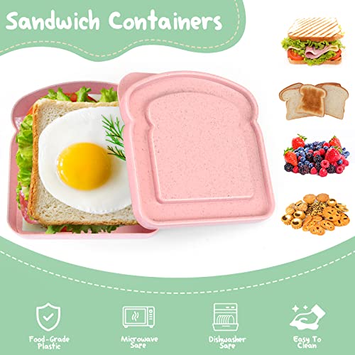 Aforoeoa 4Pcs Sandwich Containers For Lunch Boxes With 12 Silicone Lunch Box Dividers 10Pcs Food Picks Food Storage Sandwich Box Containers With Lid For School, Office, Camping #TOP1