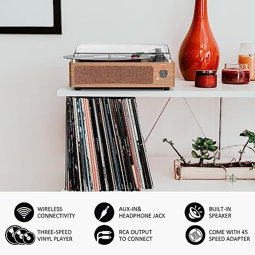Image of Retro Record Player for Vinyl with Speakers Vintage Turntable Vinyls Records Belt-Driven Turntables 3-Speed 3 Size 33 1 /3 45 78 RPM Wireless Playback Headphone AUX RCA Line LP Vinyl Players Wood Grain