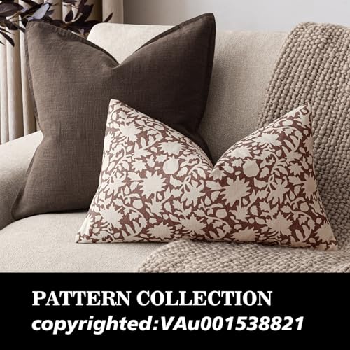 Image of Foindtower Set of 2 Decorative Neutral Floral Throw Pillow Covers Accent Farmhouse Cushion Covers Boho Lumbar Pillowcase for Couch Sofa Bedroom Living Room Home Decor,12x20 Inch,Wine Red