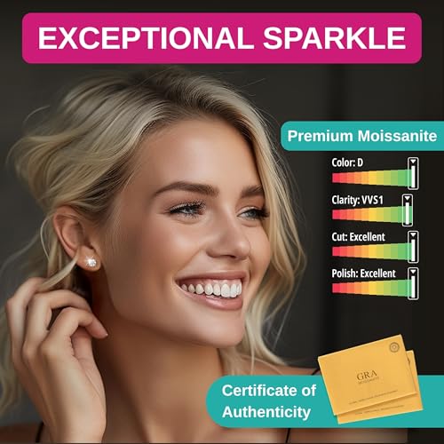 Moissanite Stud Earrings - Moissanite Earrings for Men & Women, 925 Sterling Silver Jewelry, Lab Created Studs Earring, D Color, VVS1 Clarity, Round Cut, 1-3 Carat4