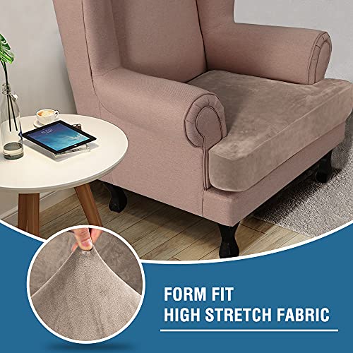 H.versailtex Stretch Velvet T Cushion Chair Covers For Living Room Armchair Sofa Cover Couch Cover Slipcover T Cushion Seat Cover Stay With Elastic Bands, Taupe #TOP10