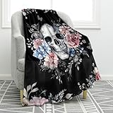 Jekeno Skull Blanket Gifts for Women Men, Rose Skull Throw Blankets for Adult Kids, Halloween Christmas Birthday Valentine's Day Gothic Decor Gifts for Home Bed Couch 50'X60'