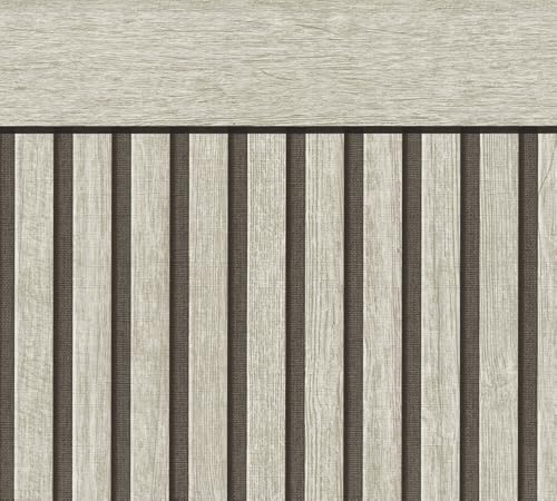 A.S. Création Papel pintado efecto madera gris, negro 399562 - Papel pintado no tejido Paneles acústicos - Aspecto zócalo escandinavo en formato apaisado - 5,00m x 1,06m - Made in Germany