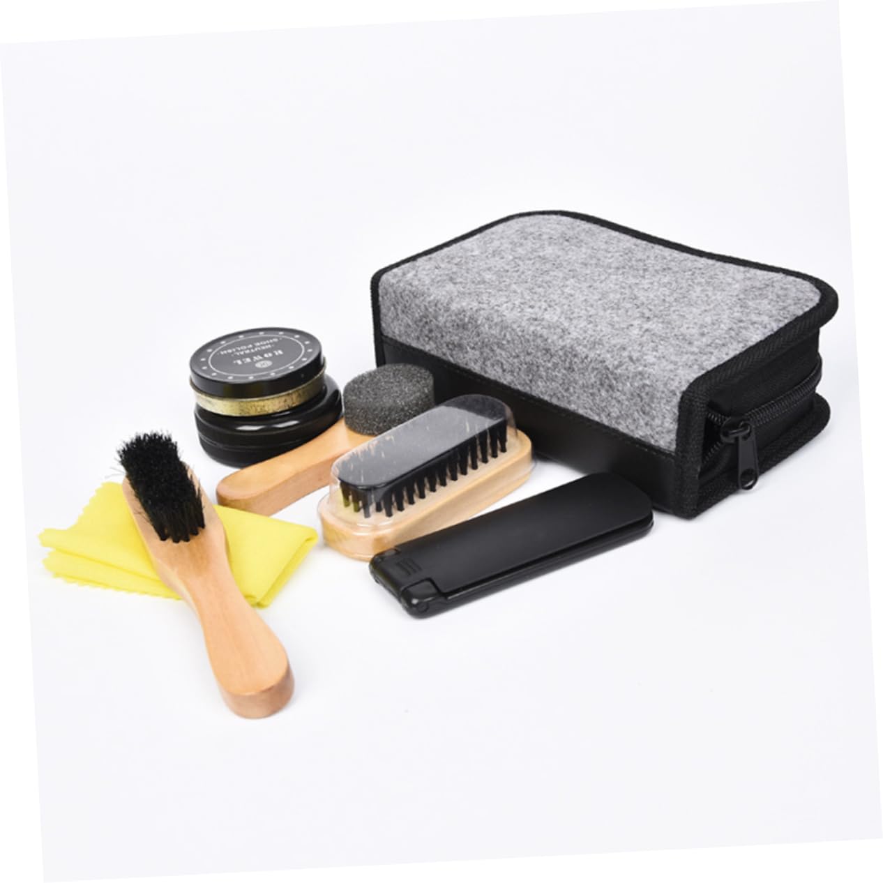 8 Stück Schuhputzset mit Schuhcreme für Schuhe und Stiefel | Pferdemähne und Filz, Tragbar und Leicht, Reinigungsbürste mit Zubehör für Unterwegs