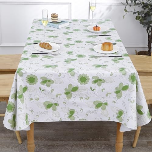 Image of Heavy Duty Vinyl Tablecloth with Flannel Backing Waterproof Oil-Proof Plastic Table Cloth Stain-Resistant Wipeable Rectangle or Square Table Cover for Indoor and Outdoor (Floral and Leaf,54x54 Inch)