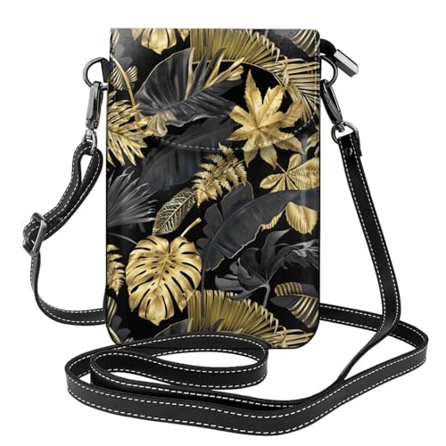 Pochette téléphone portable femmes en cuir PU noir et doré avec porte-cartes